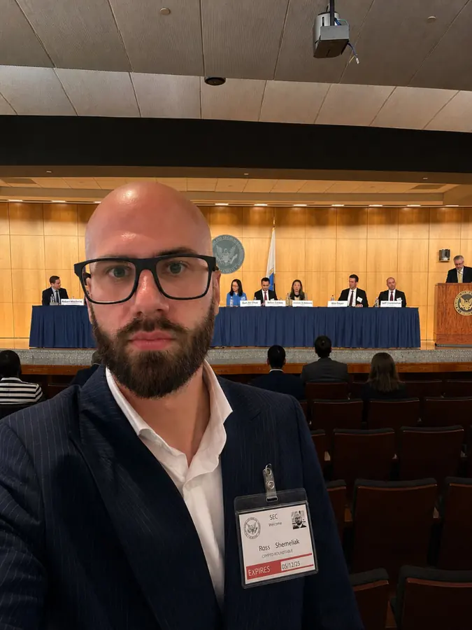 Ross Shemeliak inside the SEC hearing room during the Crypto Force Round Table